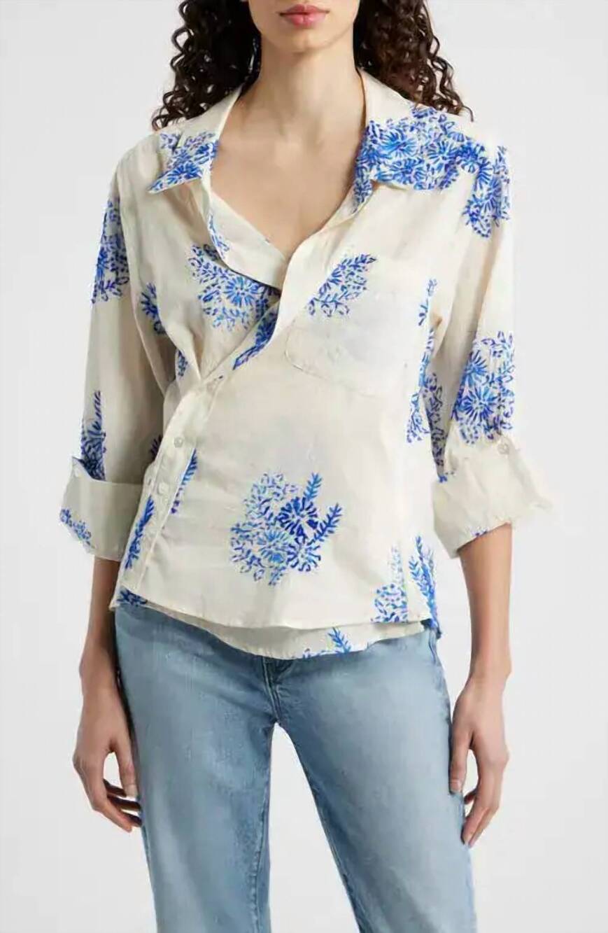 NEW CISSA embroidered asymmetric button-up overshirt in floret handstitch
